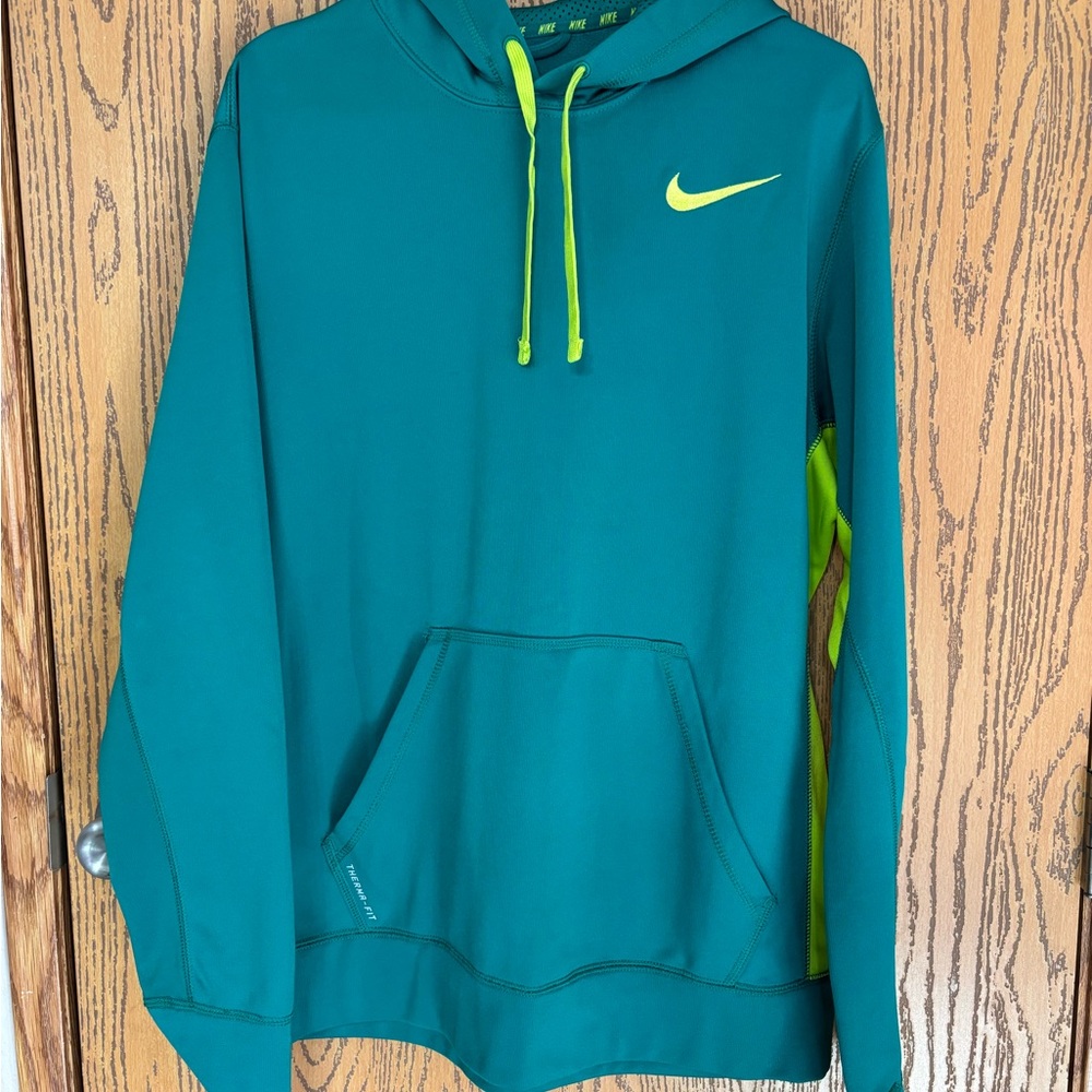 Nike Turquoise Therma-Fit Hoodie with Yellow Drawstrings